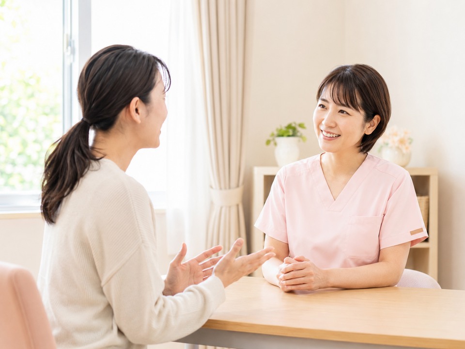 応募を検討している看護師がスタッフに相談している様子