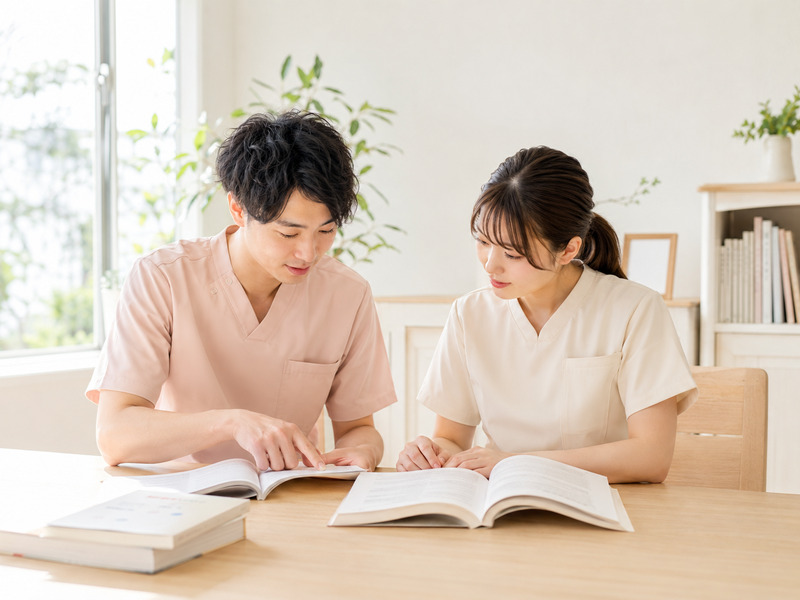 スタッフが研修資料を読んでいる学びの様子